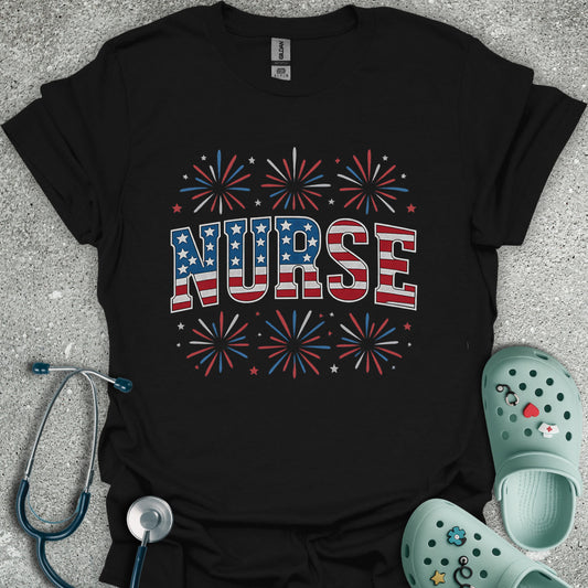 Patriotic Nurse And Fireworks T-Shirt