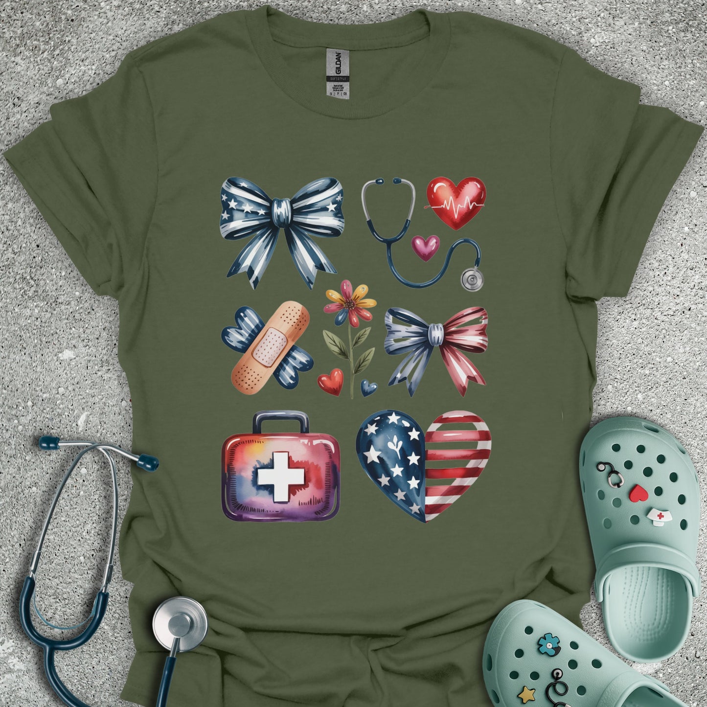 Patriotic Doodles Nurse T-Shirt