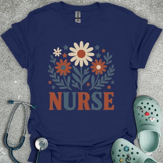 Patriotic Flowers Nurse T-Shirt